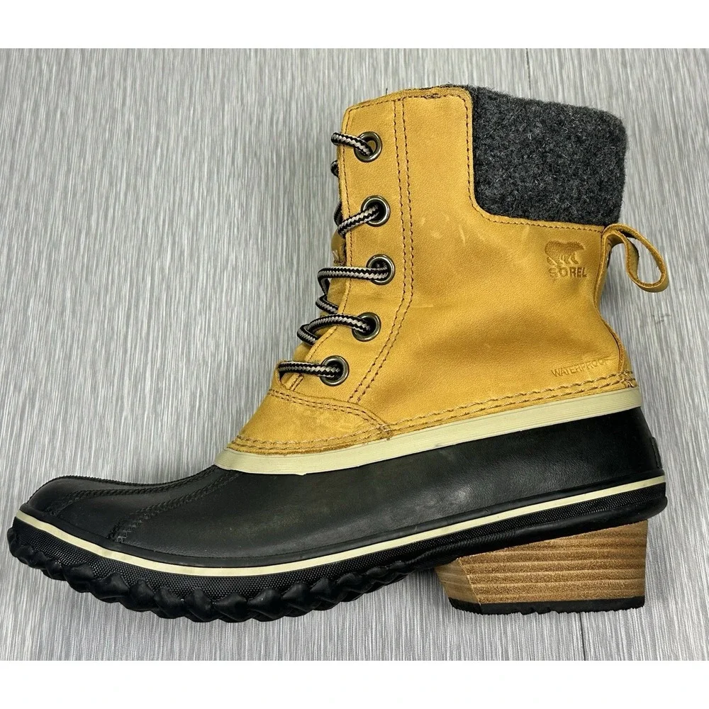 Sorel Slimpack Lace II Leather Women's Size‎ 9 Tan-Black Snow Boots (NL2348-286)